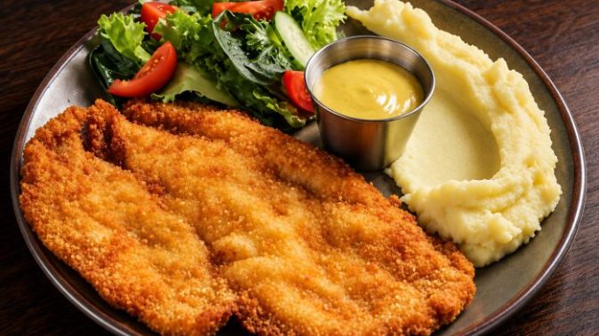 Crispy chicken schnitzel